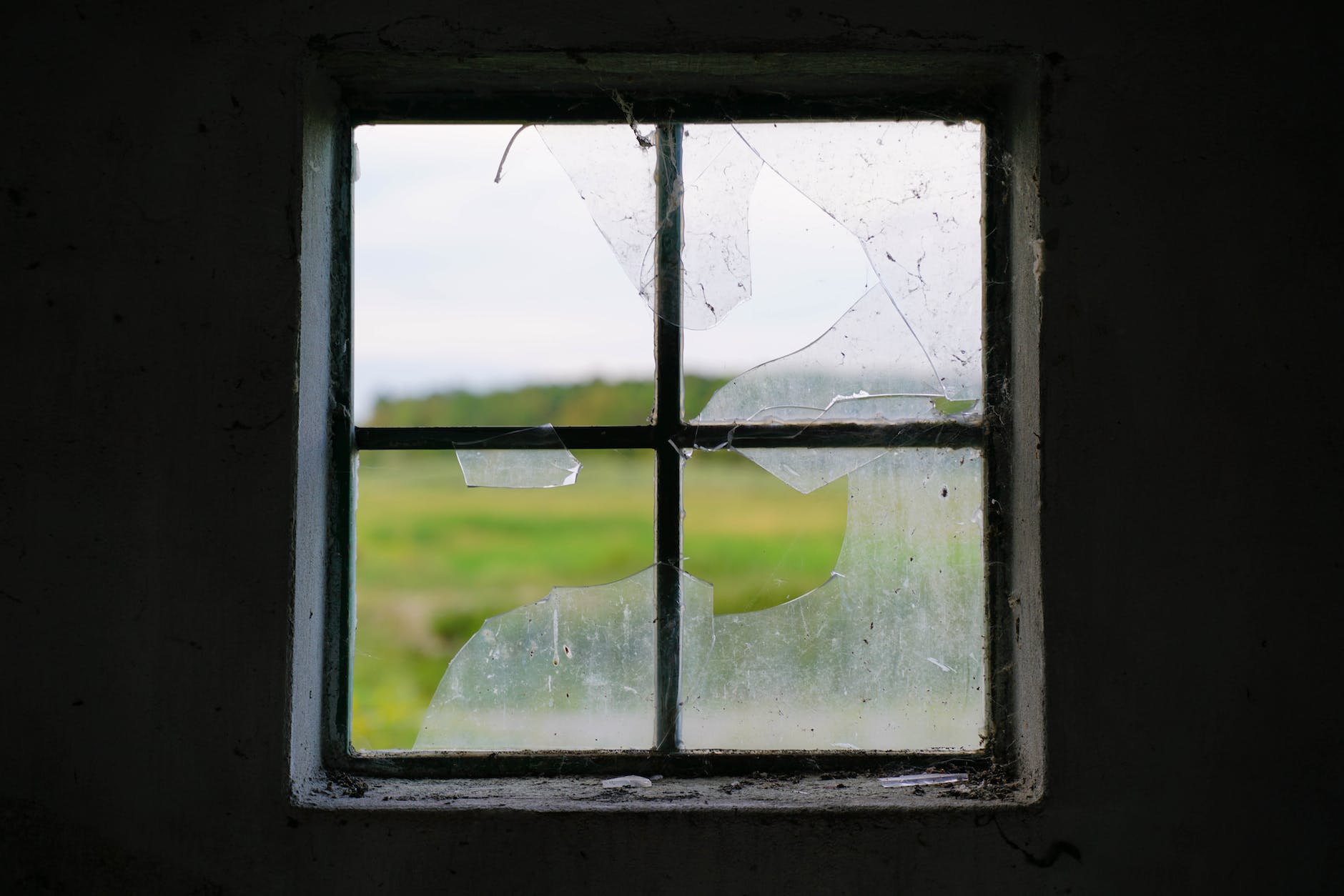 a window with broken glass
