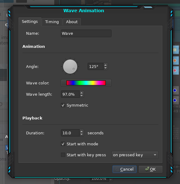 CKB-Next animation configuration menu.