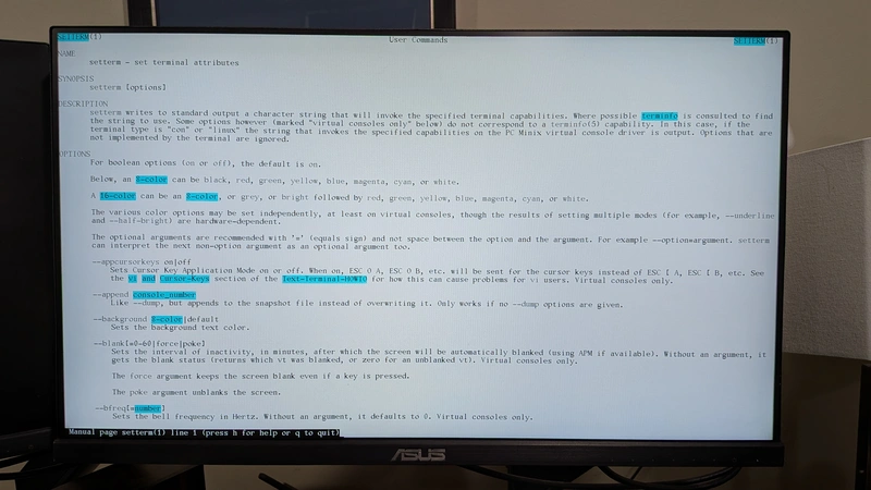 The setterm man page