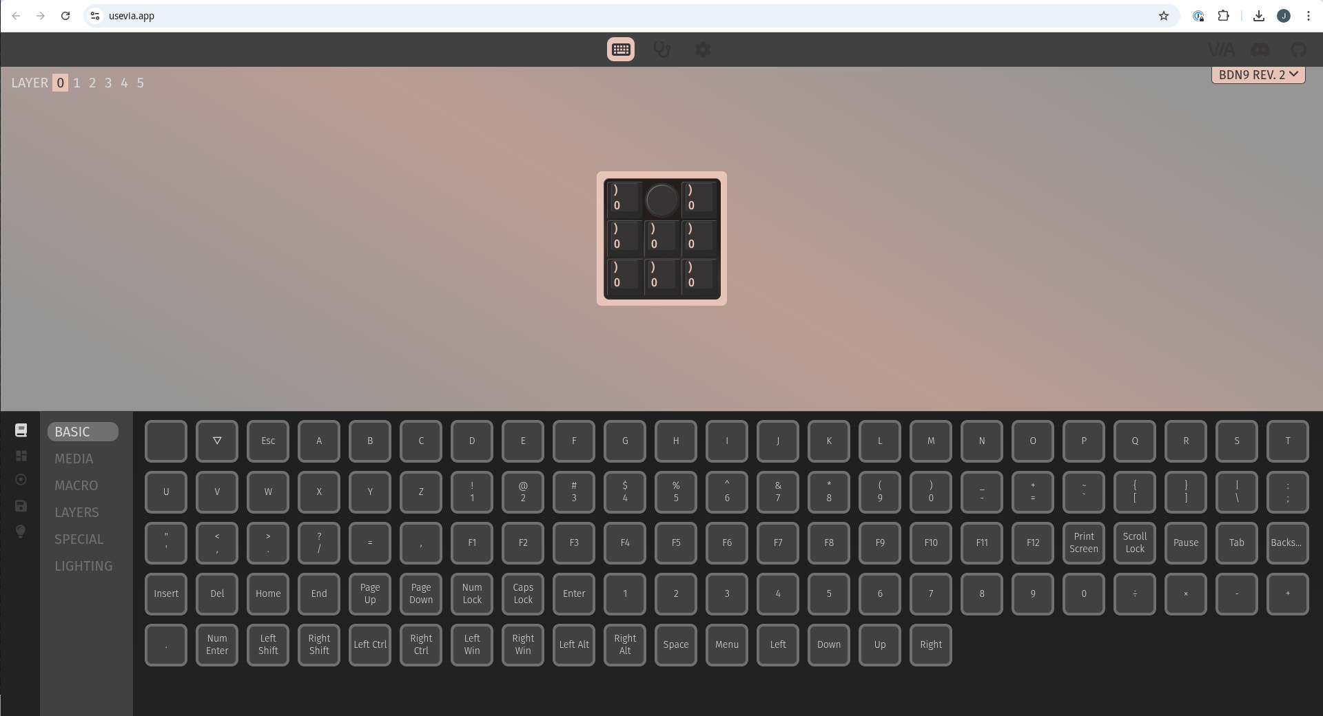 using the Via web app in Chrome