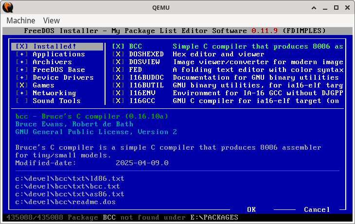 Installing FreeDOS packages with FDIMPLES