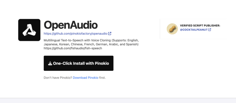 OpenAudio Install button