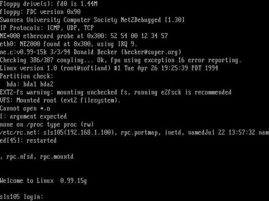 First boot in SLS Linux