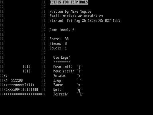 Tetris for terminals in SLS Linux