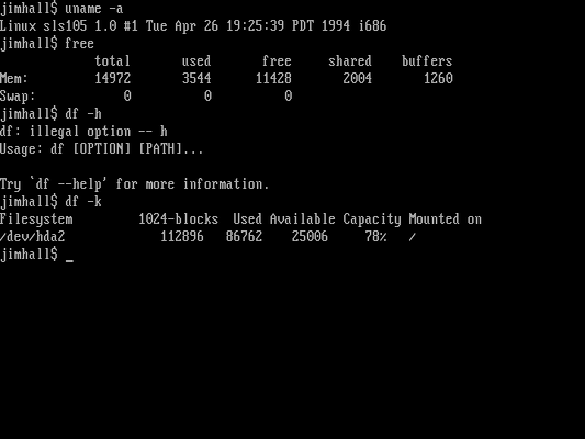 DF and uname in SLS Linux
