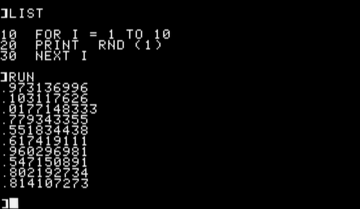 Code listing for the '10 random numbers' program
