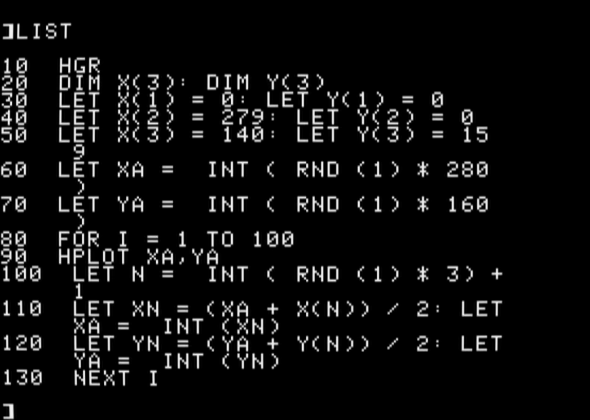 Code listing for the Sierpinski Triangle program
