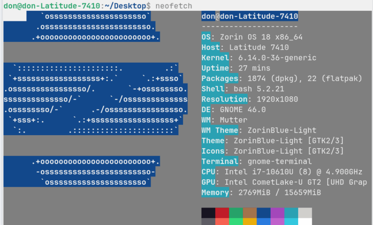 neofetch of Zorin OS