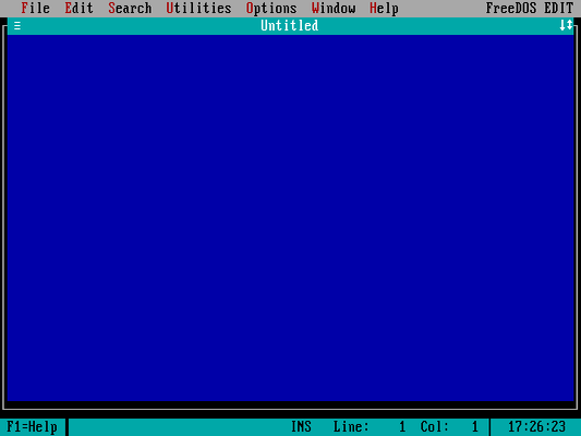 FreeDOS Edit showing an empty file