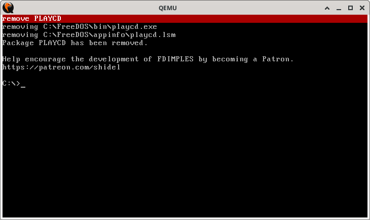 text output showing PlayCD being removed