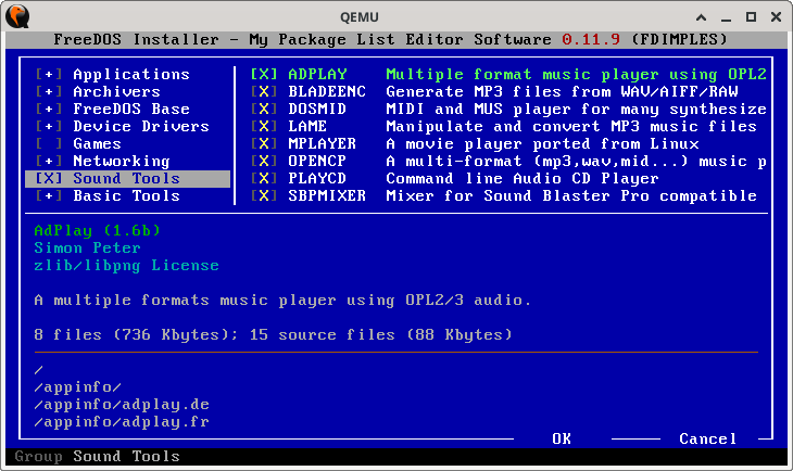 Package manager showing Sound tools