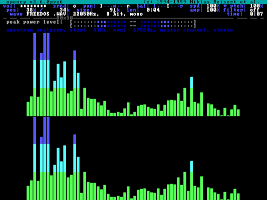 OpenCP playing music, it is showing wave forms to indicate the sound