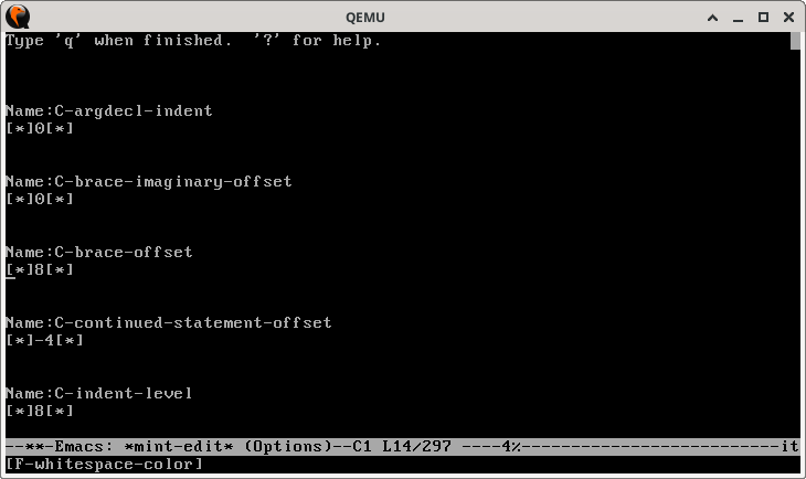 freemacs editing the C programming options