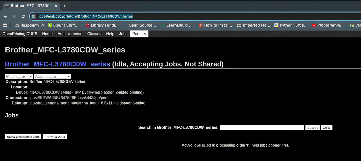 CUPS printer interface in the Chrome browser