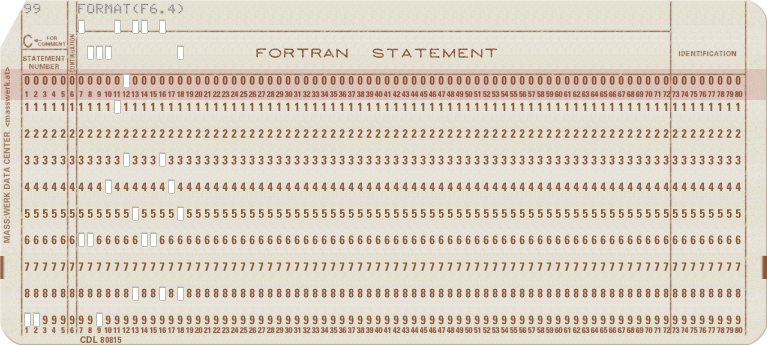 Fortran punch card showing a single Format statement