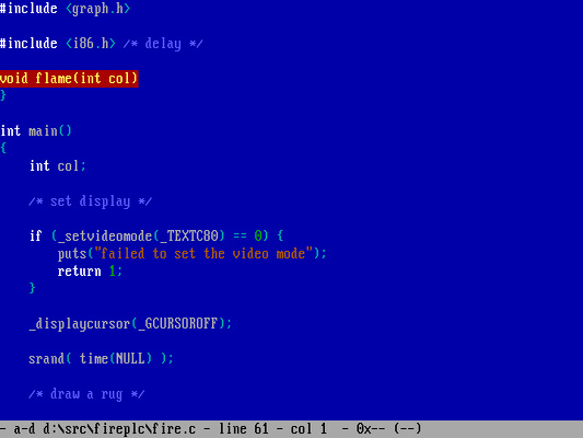 An editor with a blue background, and a function name highlighted in red to show it is folded
