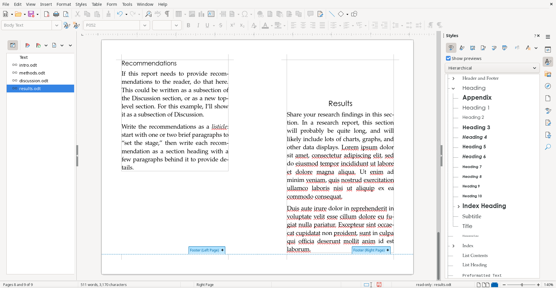 Adding a page footer in a LibreOffice document