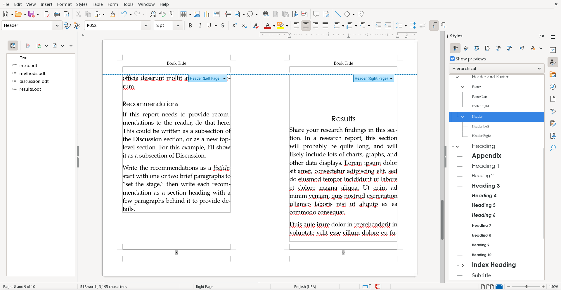 Adding a page header in a LibreOffice document