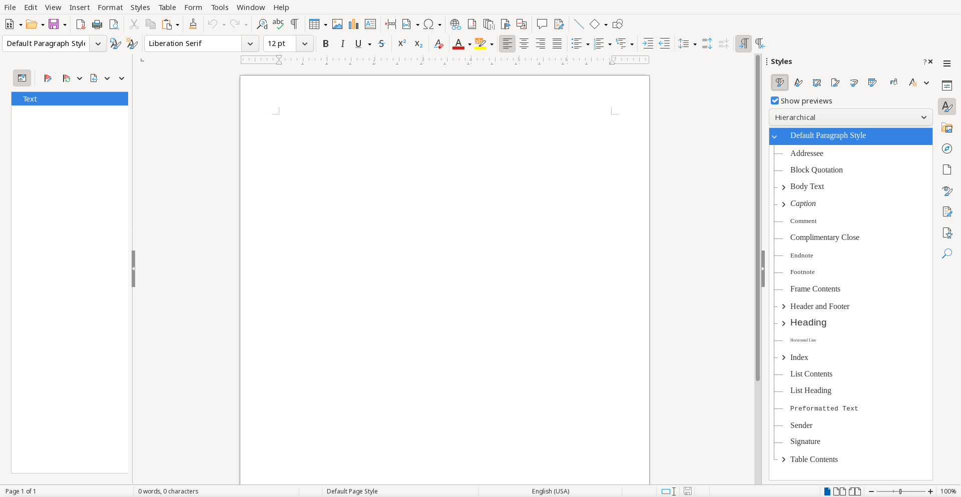 An empty master document