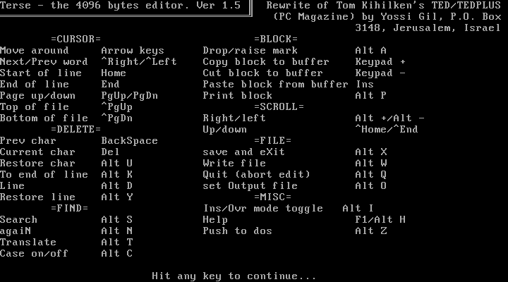 White text on a black background, showing helpful text about a program
