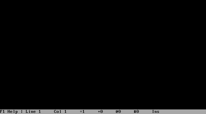 An empty editor screen with a black background and white status bar at the bottom