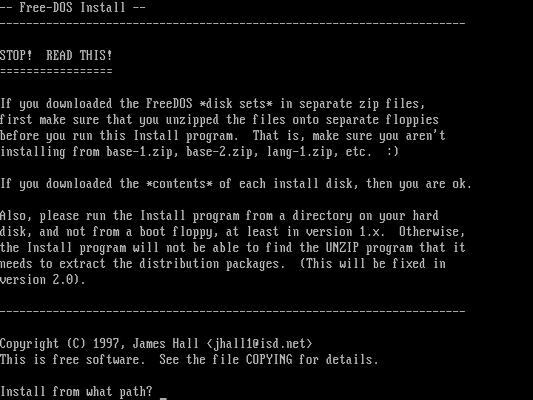 white text on a black background: install from what path?