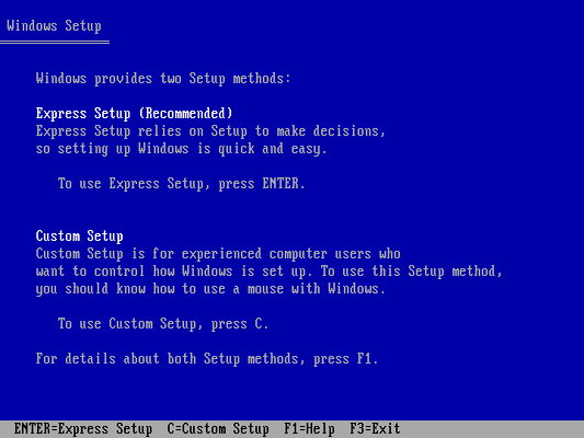 a program install screen: Windows Setup