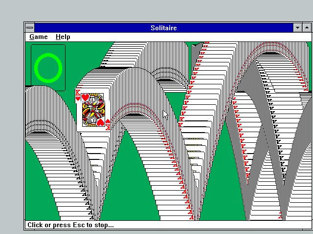 after winning a game of solitaire, a deck of playing cards jumping across the screen
