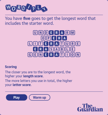 text reads: you have 5 goes to get the longest word that includes the starter word