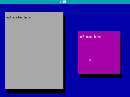 a text-based game showing two windows, in color