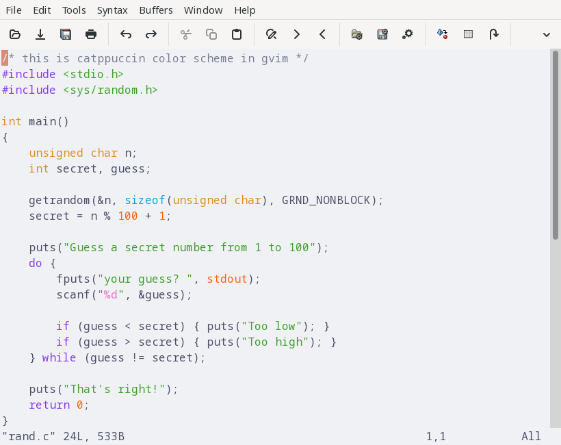 GVim with gray text on a light gray background