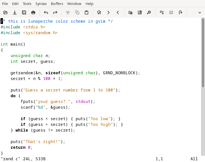 GVim with black text on an off-white background