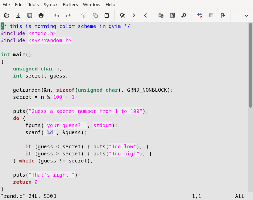 GVim with black text on a gray background