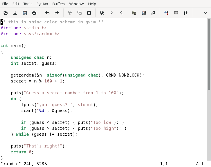 GVim with black text on an off-white background