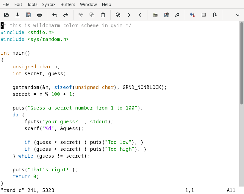 GVim with black text on a light gray background