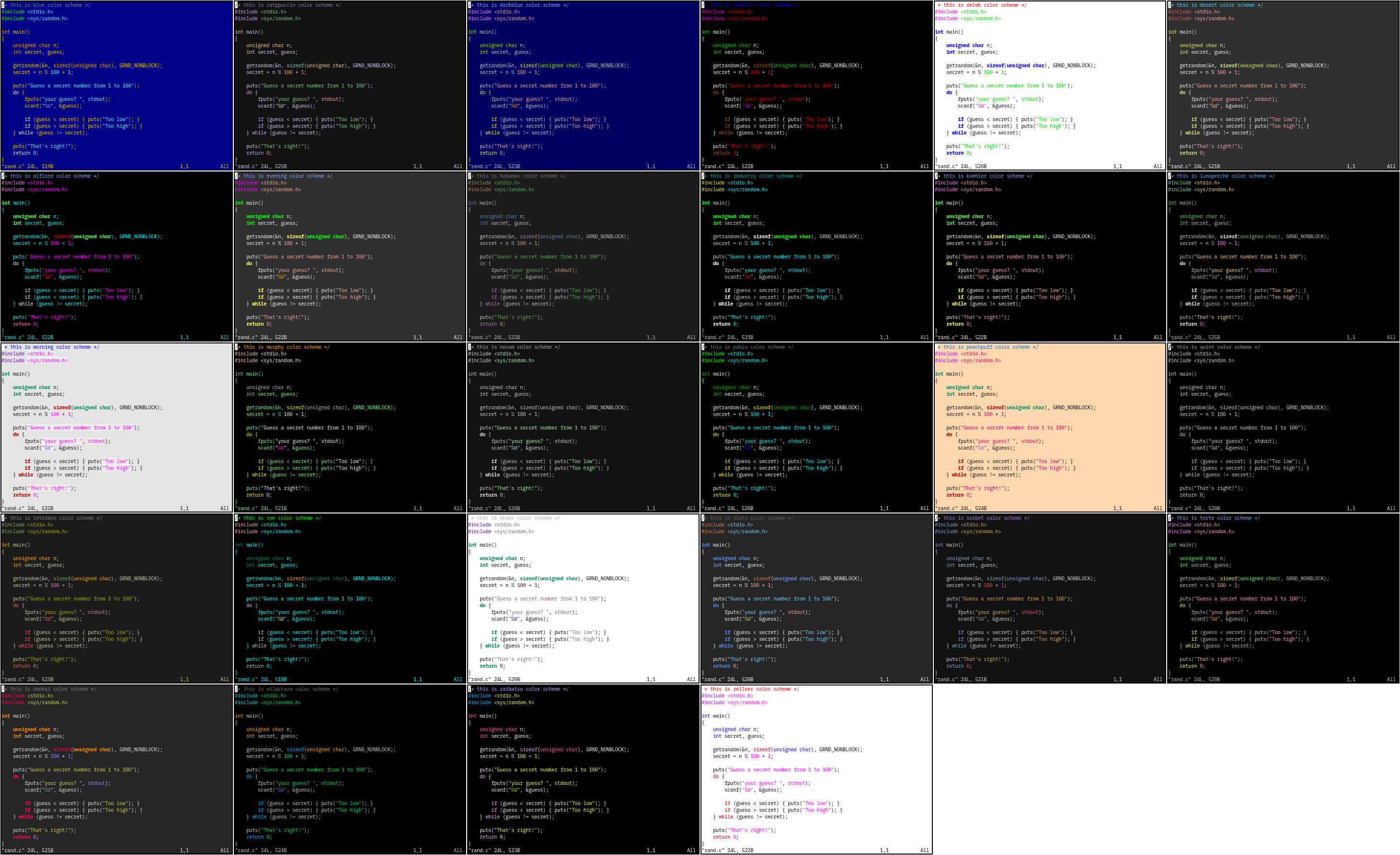 Montage image of 28 Vim color schemes