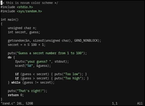 Vim color scheme with light text on a dark background