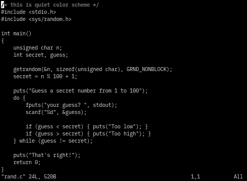 Vim color scheme with white text on a black background