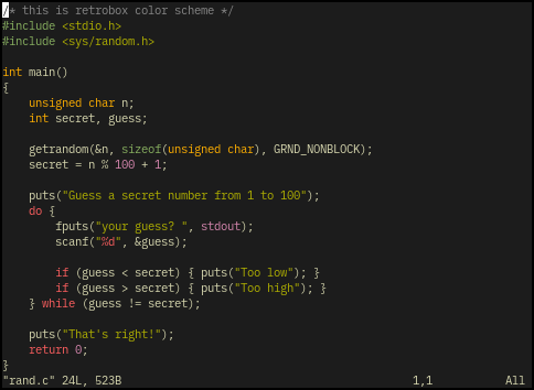 Vim color scheme with light yellow text on a dark background