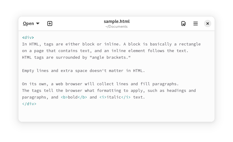screenshot of sample HTML code in a text editor