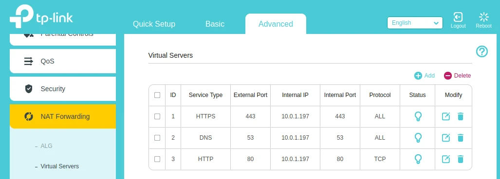 An example router configuration