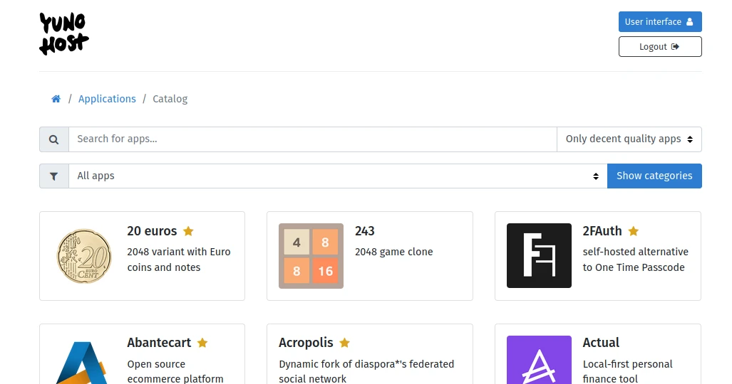 The Yunohost app catalogue